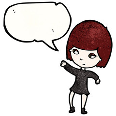 cartoon goth girl with speech bubble