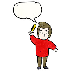 cartoon man combing hair