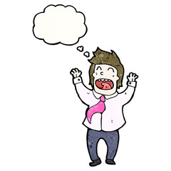 cartoon excited office man with thought bubble