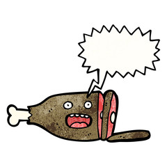 leg of meat cartoon character with speech bubble