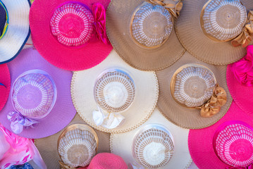 colorful of Women's summer hats in market
