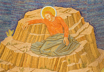 Jerusalem - mosaic of Jesus in Gethsemane in Church of All Nations