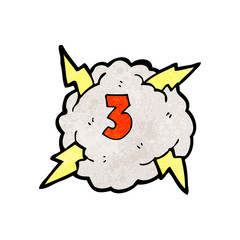 cartoon thunder cloud with number three