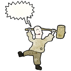 cartoon man with huge wooden hammer