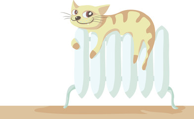 Vector illustration of a cat, laying on the radiator.