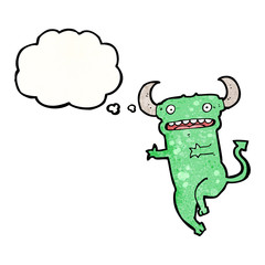 cartoon little devil with thought bubble