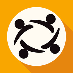 Hands Deal Design Icon on white circle with a long shadow