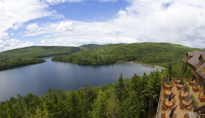 Sacacomie lake in Canada taken from a wooden balcony - 86113745