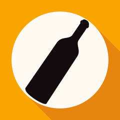 A bottle of wine and a glass icon on white circle with a long shadow