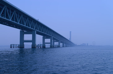 霧に霞む連絡橋