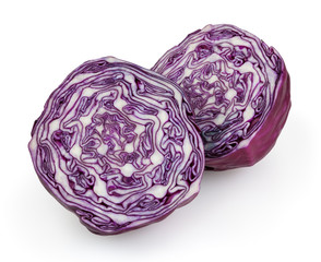 Red cabbage isolated on white background with clipping path