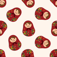 Matryoshka, Russian traditional wooden doll, fl,seamless pattern
