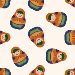 Matryoshka, Russian traditional wooden doll, fl,seamless pattern