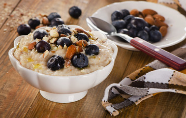 Oatmeal with blueberries and nuts  for a Healthy Breakfast.