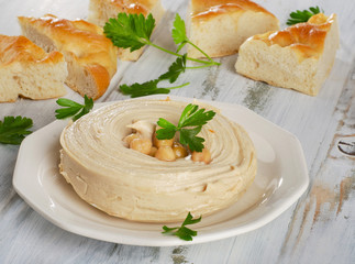 Plate of a Healthy Homemade Creamy Hummus.