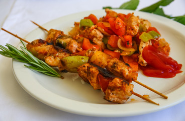 Bbq with meat and vegetables