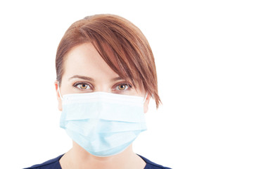Beautiful face of a woman doctor wearing surgical mask