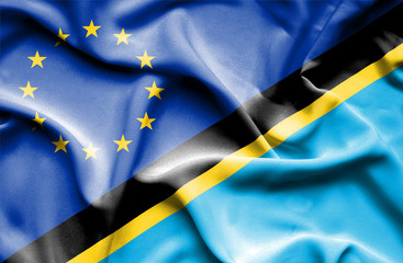 Waving flag of Tanzania and EU