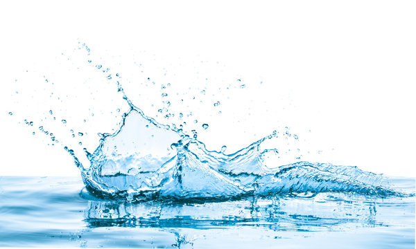 blue water splash, isolated on white background