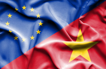 Waving flag of Vietnam and EU