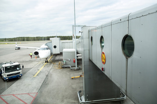 airplane waiting for passengers on international airport helsink