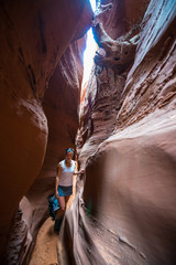 Girl Hiker Backpacker in Spooky Gulch Escalante Utah