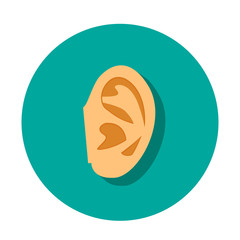 human ear icon with shadow in flat style