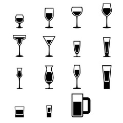 Set of silhouette glass Icons with water