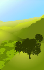 landscape tree silhouette hills vector background
