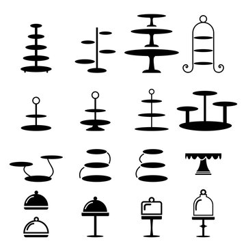 Set of cake stand in silhouette icon