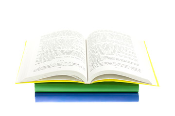 Several multicolored bright books isolated on white background