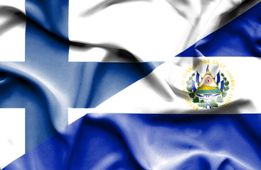 Waving flag of El Salvador and Finland