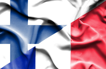 Waving flag of France and Finland