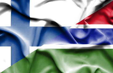 Waving flag of Gambia and Finland