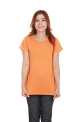 Obraz premium young beautiful female with blank t-shirt