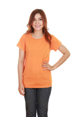 Fototapeta premium young beautiful female with blank t-shirt
