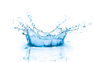 blue water splash, isolated on white background