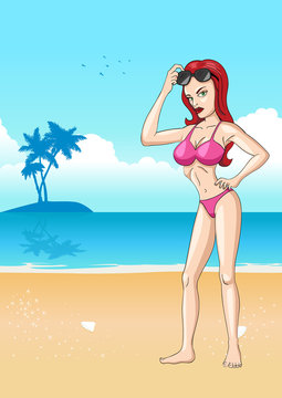 Sexy Girl In Bikini On Summer Beach
