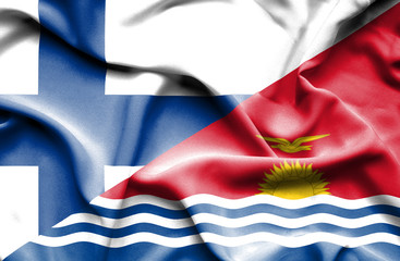 Fototapeta na wymiar Waving flag of Kiribati and Finland