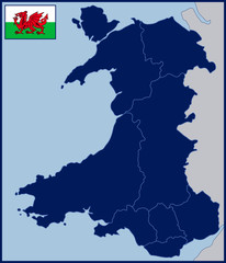 Blank Map and Flag of Wales
