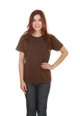 Obraz premium young beautiful female with blank t-shirt