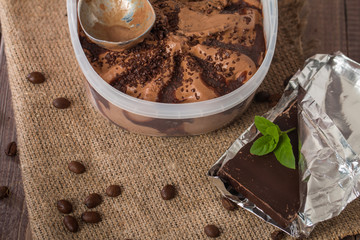 Chocolate ice cream with dark chocolate