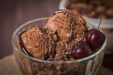 Chocolate ice cream  with syrup