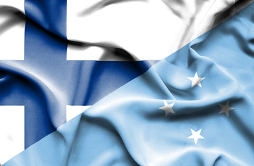 Waving flag of Micronesia and Finland