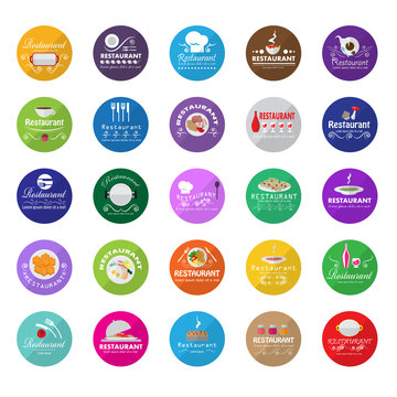 Restaurant Flat Icons Set: Vector Illustration, Graphic Design. Collection Of Colorful Icons. For Web, Websites, Print, Presentation Templates, Mobile Applications And Promotional Materials