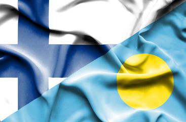 Waving flag of Palau and Finland