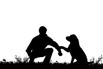 Vector silhouette of a man with a dog.