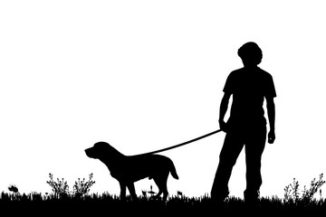 Vector silhouette of a man with a dog.