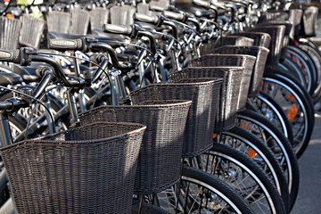 Bicycles with baskets  for rent docking station in Copenhagen, D