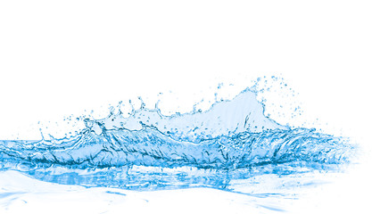 blue water splash with a reflection isolated on white background
